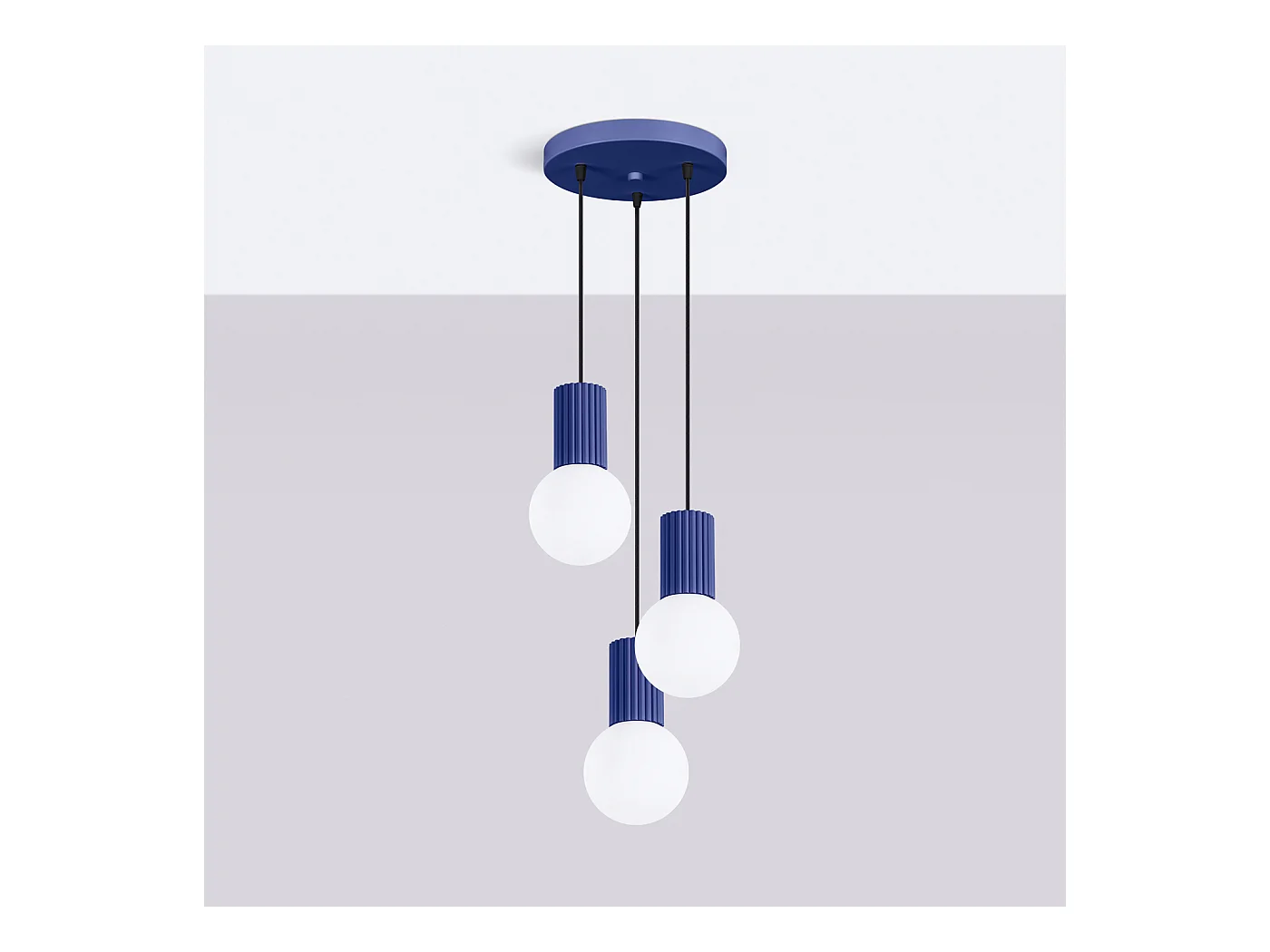 Lampe À Suspension Halo Moderne En Aluminium/Verre - 3 Sources Lumineuses - L.25 X H.125 Cm - Outremer