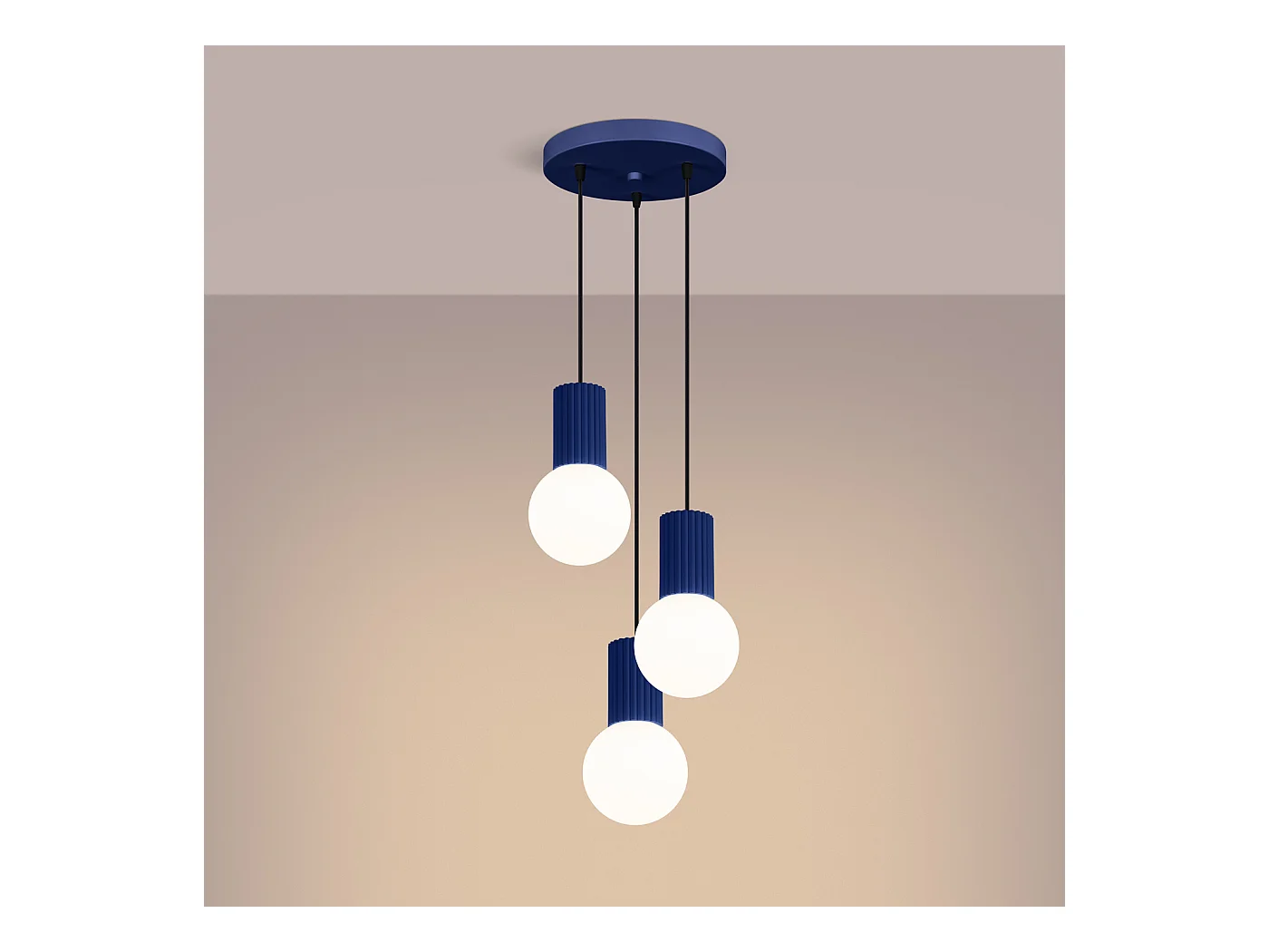 Lampe À Suspension Halo Moderne En Aluminium/Verre - 3 Sources Lumineuses - L.25 X H.125 Cm - Outremer