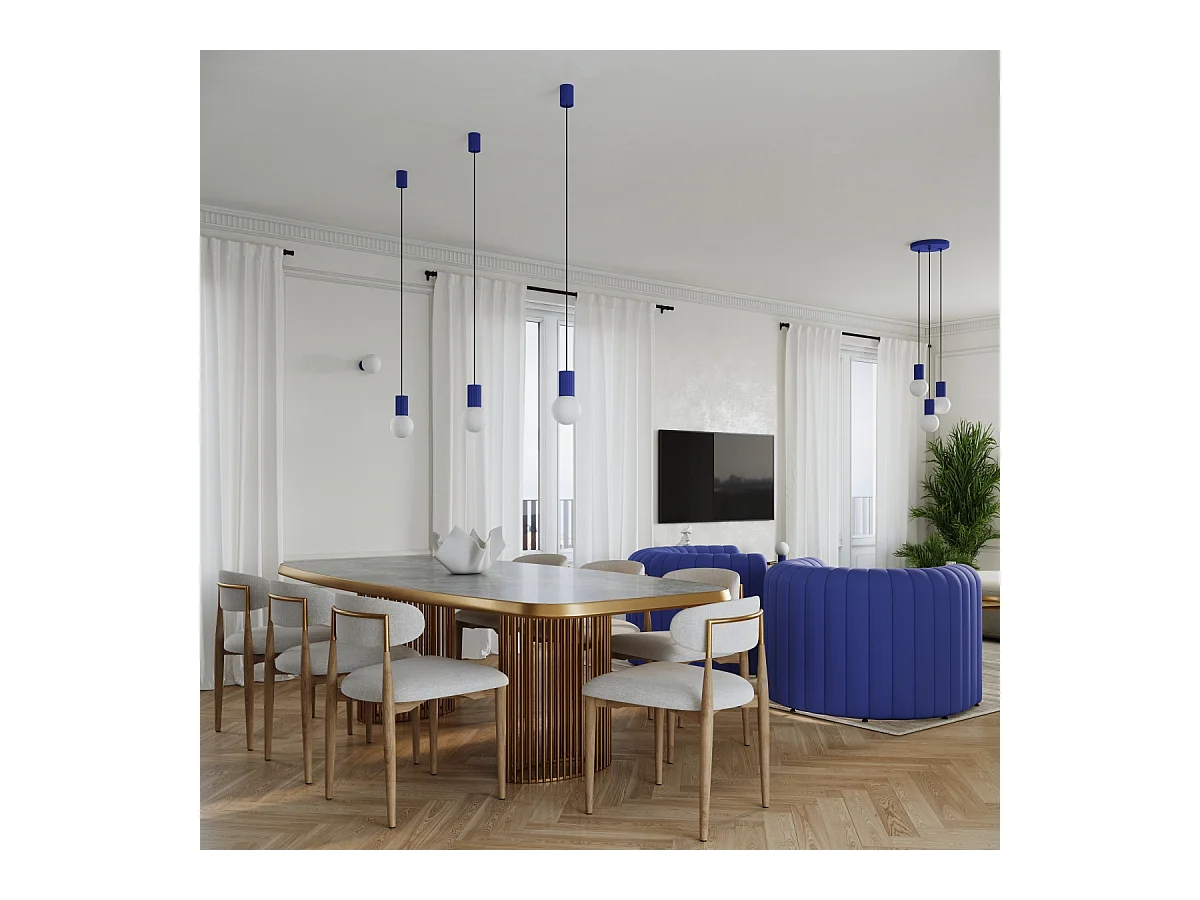 Lampe À Suspension Halo Moderne En Aluminium/Verre - 3 Sources Lumineuses - L.25 X H.125 Cm - Outremer