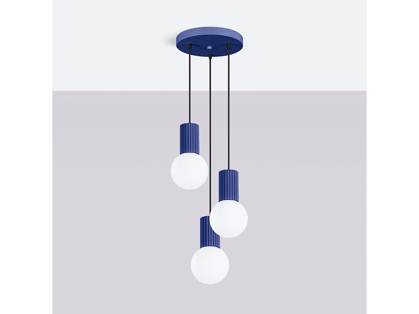 Lampe À Suspension Halo Moderne En Aluminium/Verre - 3 Sources Lumineuses - L.25 X H.125 Cm - Outremer
