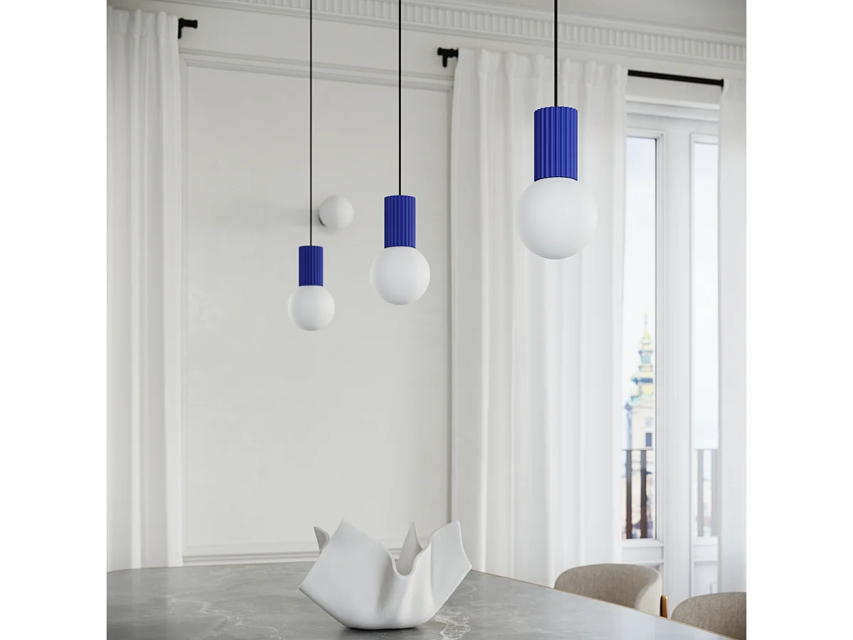 Lampe À Suspension Halo Moderne En Aluminium/Verre - 3 Sources Lumineuses - L.25 X H.125 Cm - Outremer