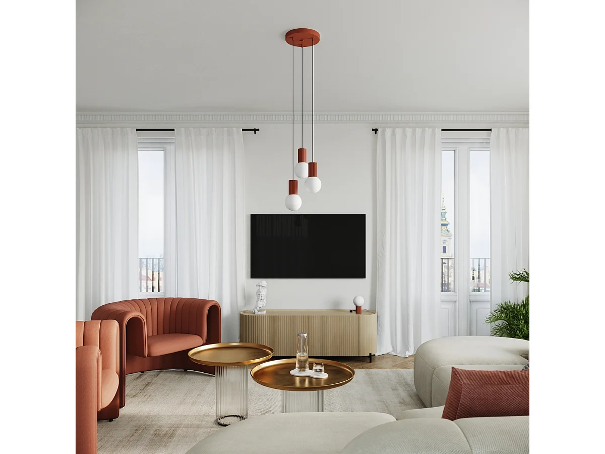 Pendelleuchte Halo Modern Aus  Aluminium/Glas - 1 Lichtquellen - L.12 X H. Cm - Roter Ocker