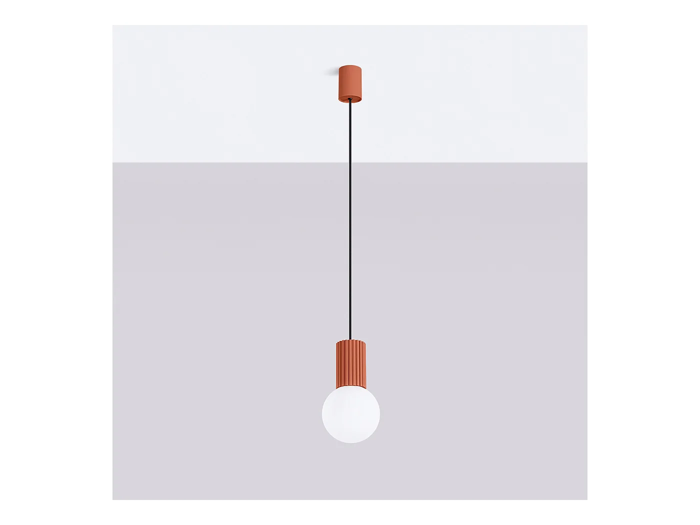 Lampe À Suspension Halo Moderne En Aluminium/Verre - 1 Sources Lumineuses - L.12 X H.120 Cm - Ocre Rouge