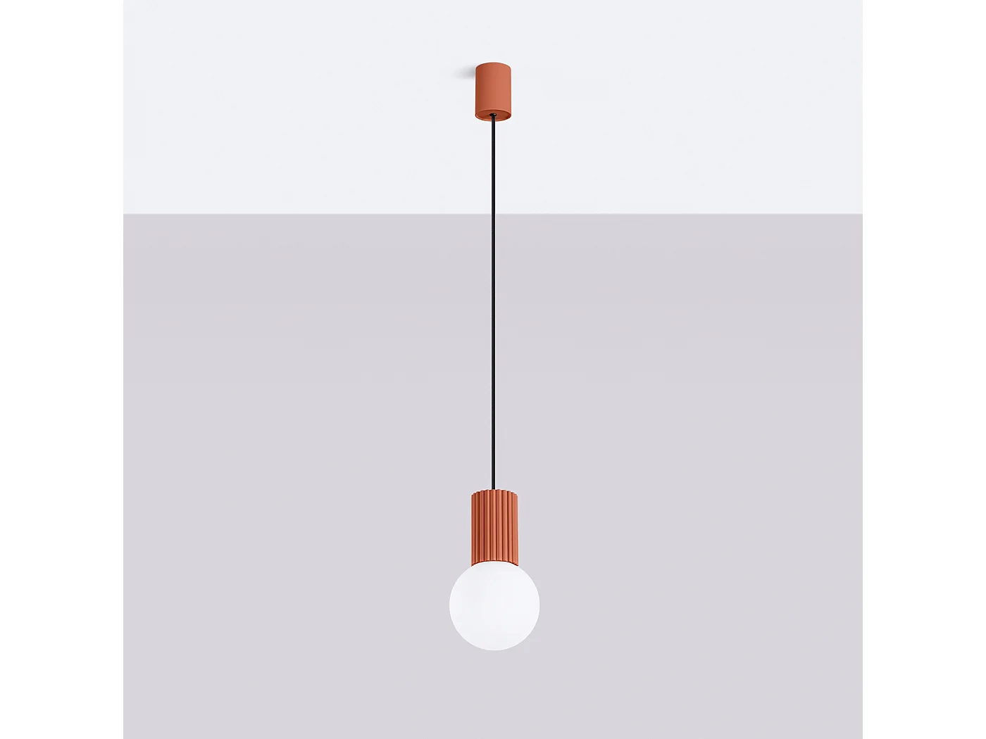 Lampe À Suspension Halo Moderne En Aluminium/Verre - 1 Sources Lumineuses - L.12 X H.120 Cm - Ocre Rouge