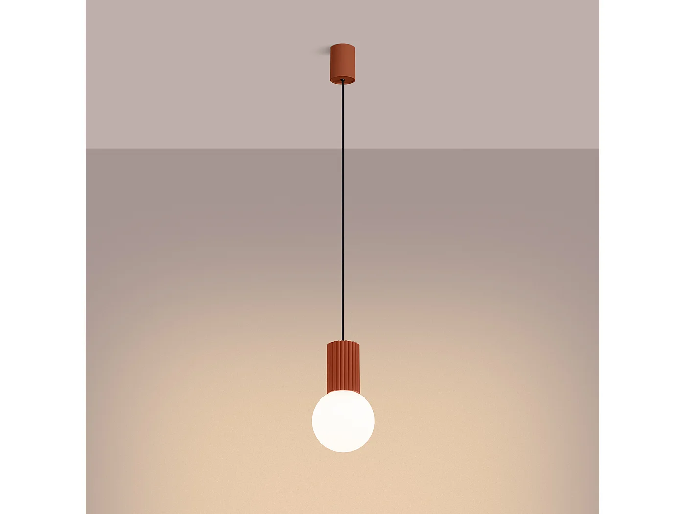 Lampe À Suspension Halo Moderne En Aluminium/Verre - 1 Sources Lumineuses - L.12 X H.120 Cm - Ocre Rouge