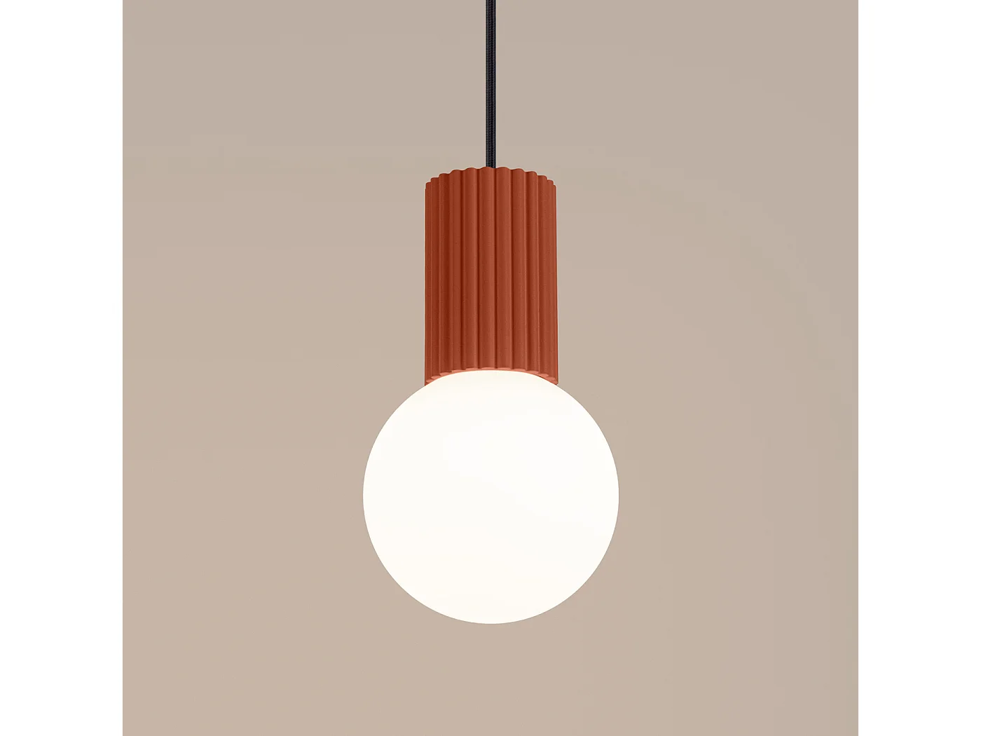 Lampe À Suspension Halo Moderne En Aluminium/Verre - 1 Sources Lumineuses - L.12 X H.120 Cm - Ocre Rouge