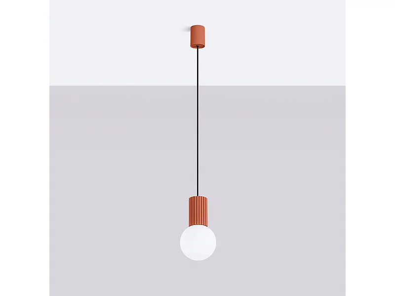Lampe À Suspension Halo Moderne En Aluminium/Verre - 1 Sources Lumineuses - L.12 X H.120 Cm - Ocre Rouge