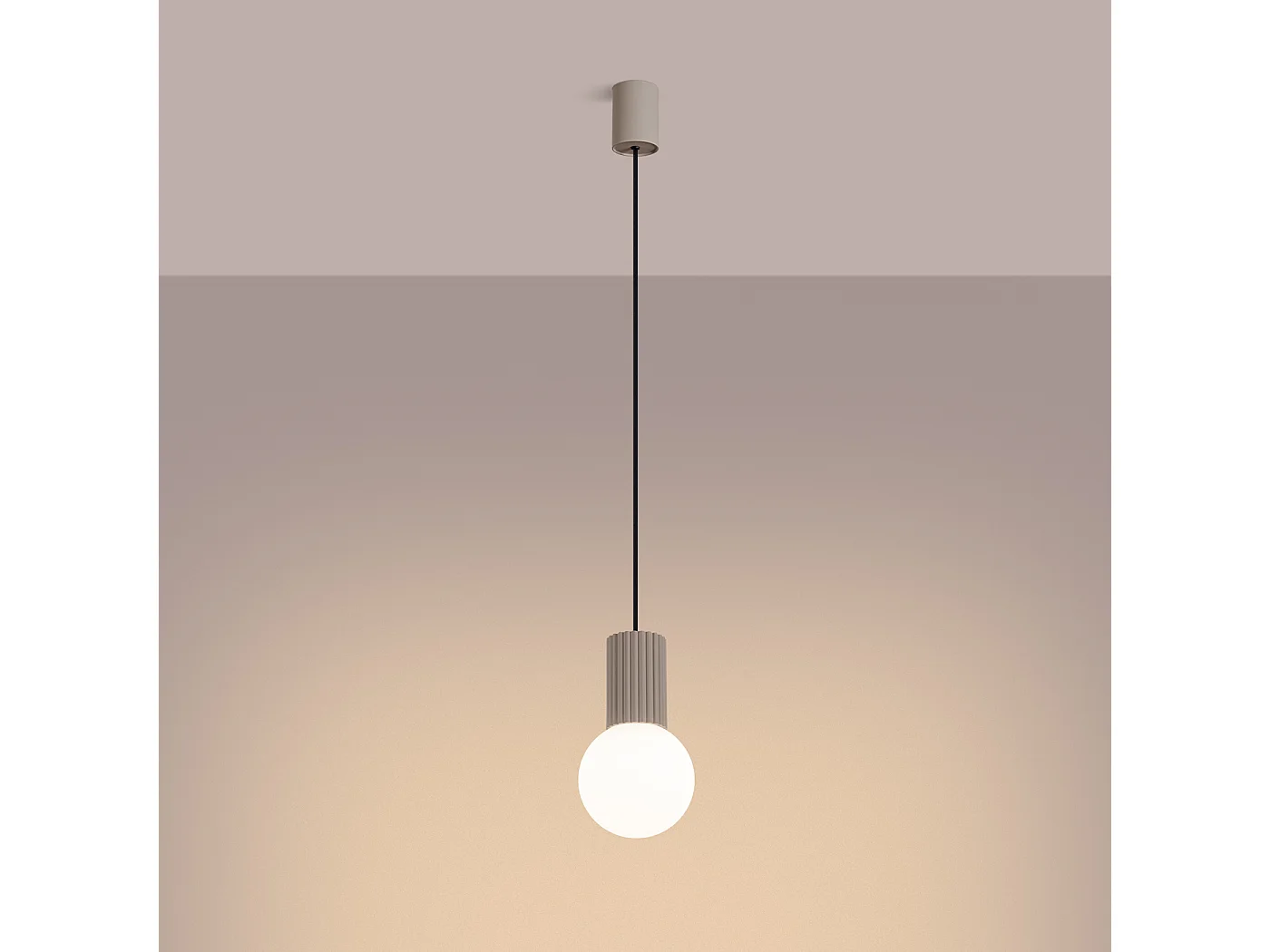 Lampe À Suspension Halo Moderne En Aluminium/Verre - 1 Sources Lumineuses - L.12 X H.120 Cm - Taupe