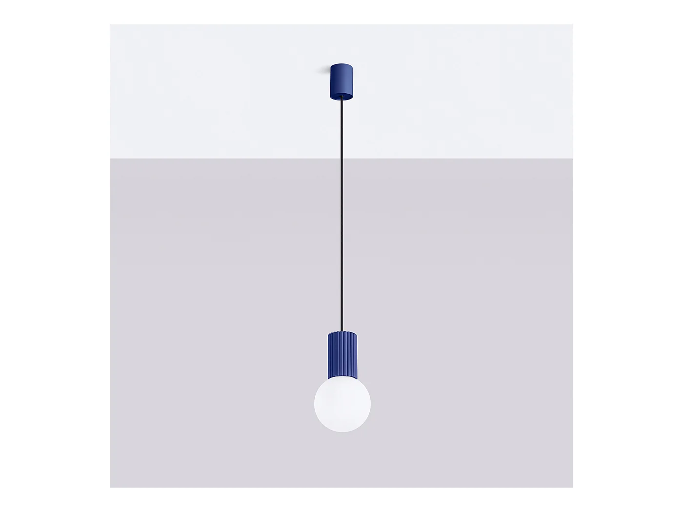 Lampe À Suspension Halo Moderne En Aluminium/Verre - 1 Sources Lumineuses - L.12 X H.120 Cm - Outremer