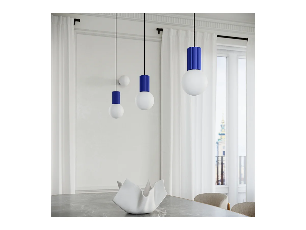 Lampe À Suspension Halo Moderne En Aluminium/Verre - 1 Sources Lumineuses - L.12 X H.120 Cm - Outremer