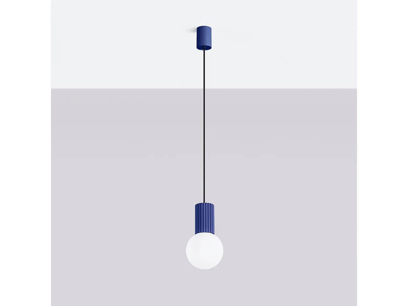 Lampe À Suspension Halo Moderne En Aluminium/Verre - 1 Sources Lumineuses - L.12 X H.120 Cm - Outremer