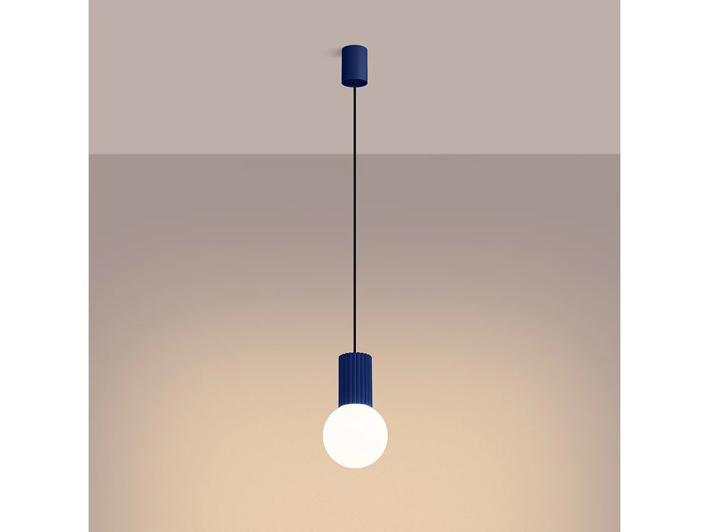 Lampe À Suspension Halo Moderne En Aluminium/Verre - 1 Sources Lumineuses - L.12 X H.120 Cm - Outremer