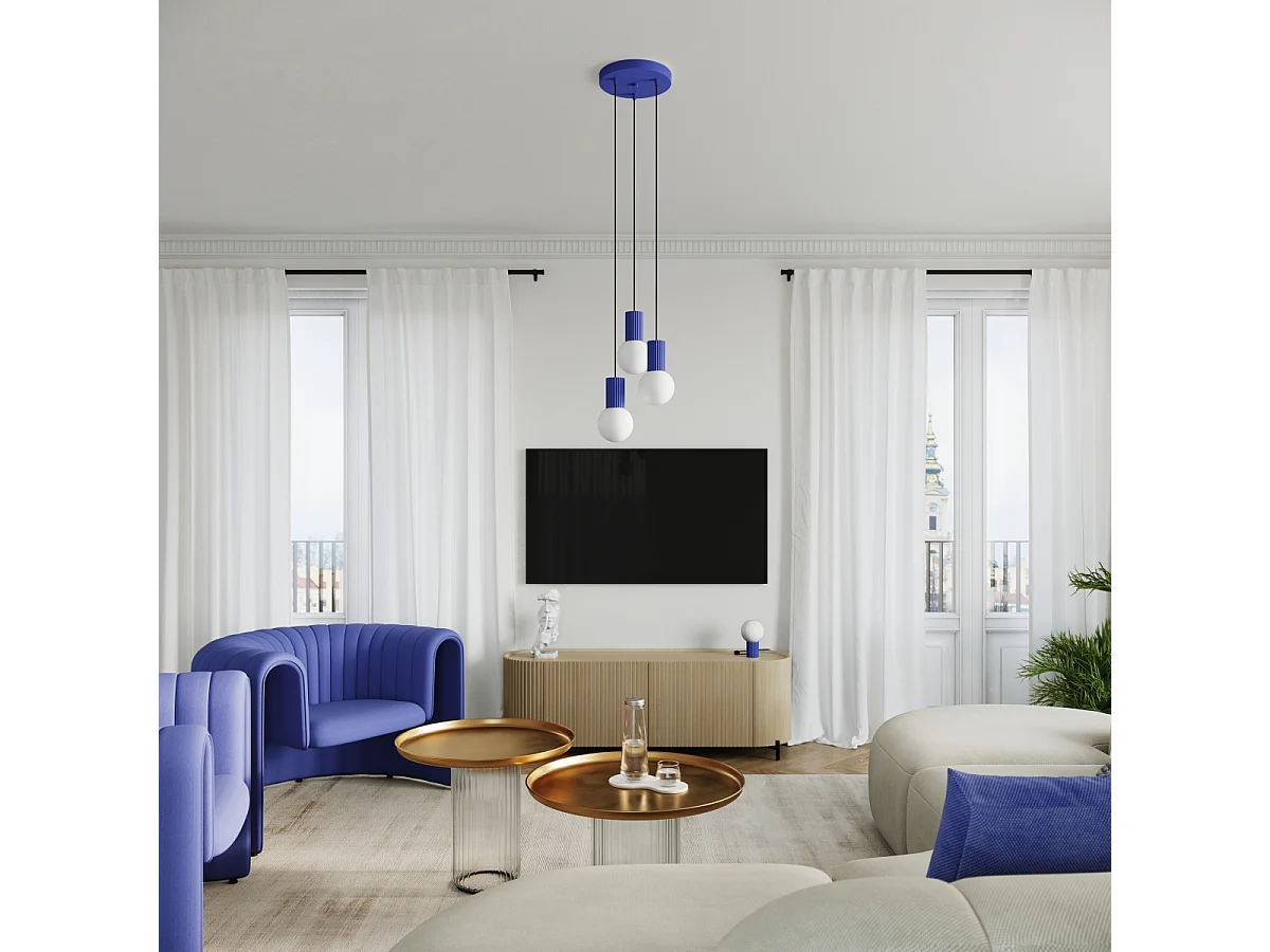 Lampe À Suspension Halo Moderne En Aluminium/Verre - 1 Sources Lumineuses - L.12 X H.120 Cm - Outremer