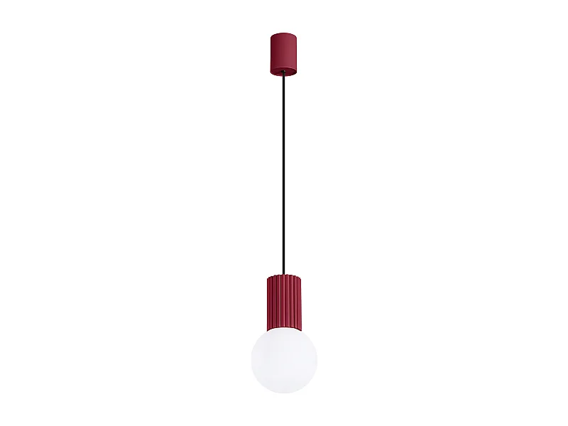 Lampe À Suspension Halo Moderne En Aluminium/Verre - 1 Sources Lumineuses - L.12 X H.120 Cm - Bourgogne