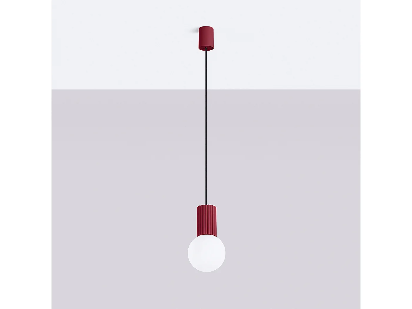 Lampe À Suspension Halo Moderne En Aluminium/Verre - 1 Sources Lumineuses - L.12 X H.120 Cm - Bourgogne