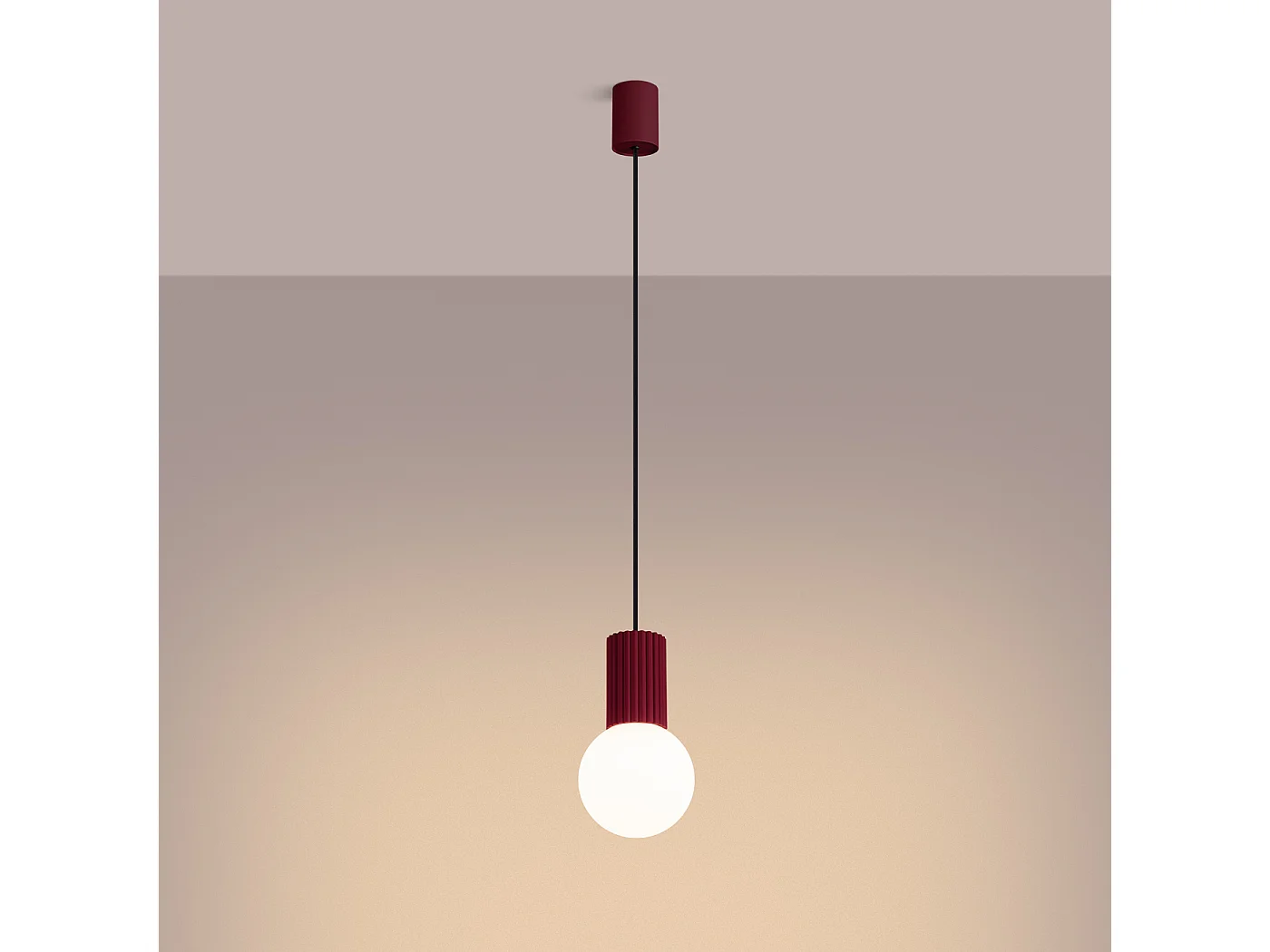 Lampe À Suspension Halo Moderne En Aluminium/Verre - 1 Sources Lumineuses - L.12 X H.120 Cm - Bourgogne