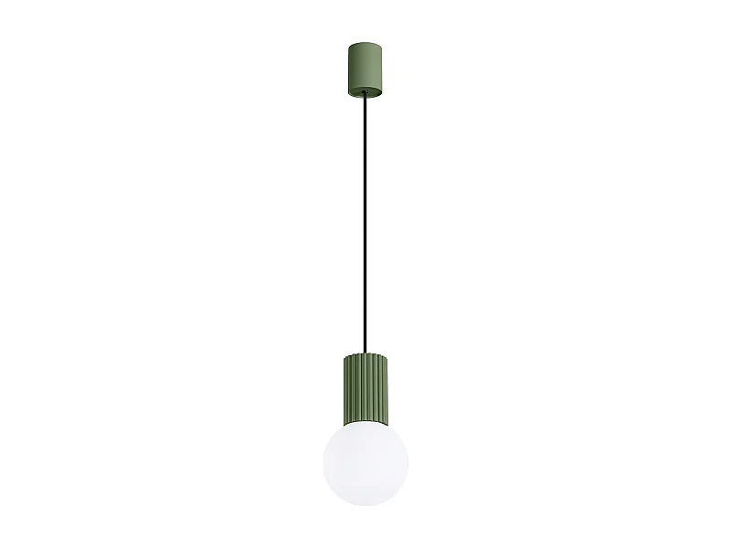 Lampe À Suspension Halo Moderne En Aluminium/Verre - 1 Sources Lumineuses - L.12 X H.120 Cm - Vert Olive