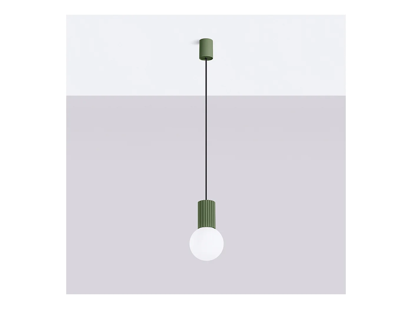 Lampe À Suspension Halo Moderne En Aluminium/Verre - 1 Sources Lumineuses - L.12 X H.120 Cm - Vert Olive