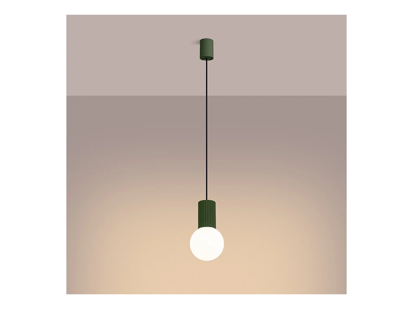 Lampe À Suspension Halo Moderne En Aluminium/Verre - 1 Sources Lumineuses - L.12 X H.120 Cm - Vert Olive