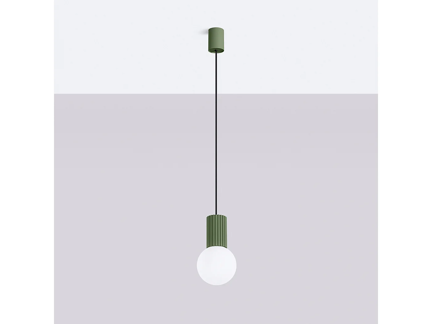 Lampe À Suspension Halo Moderne En Aluminium/Verre - 1 Sources Lumineuses - L.12 X H.120 Cm - Vert Olive