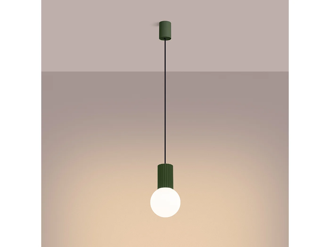 Lampe À Suspension Halo Moderne En Aluminium/Verre - 1 Sources Lumineuses - L.12 X H.120 Cm - Vert Olive