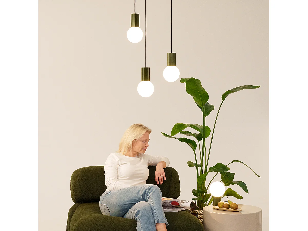 Lampe À Suspension Halo Moderne En Aluminium/Verre - 1 Sources Lumineuses - L.12 X H.120 Cm - Vert Olive