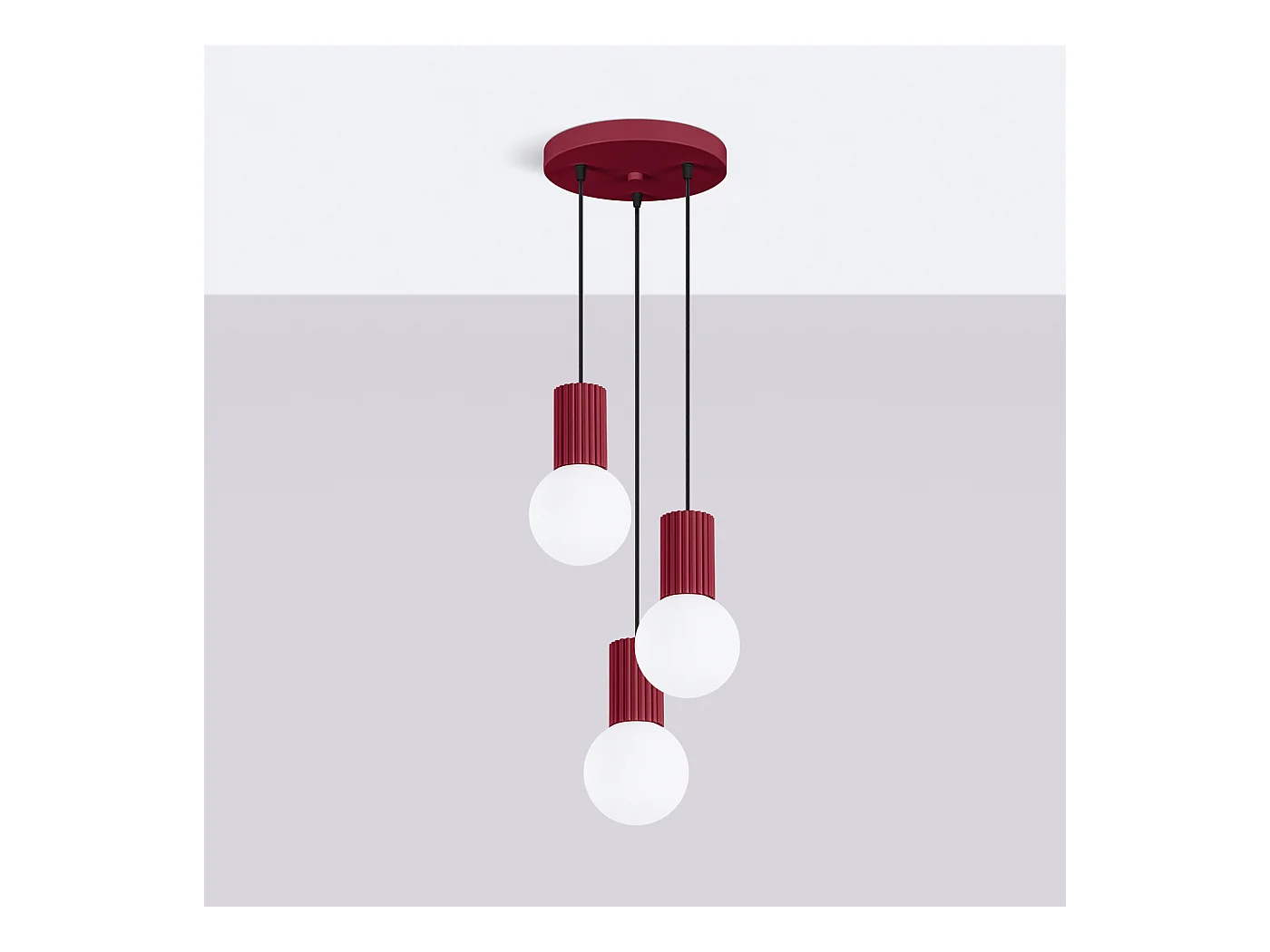 Lampe À Suspension Halo Moderne En Aluminium/Verre - 3 Sources Lumineuses - L.25 X H.125 Cm - Bourgogne