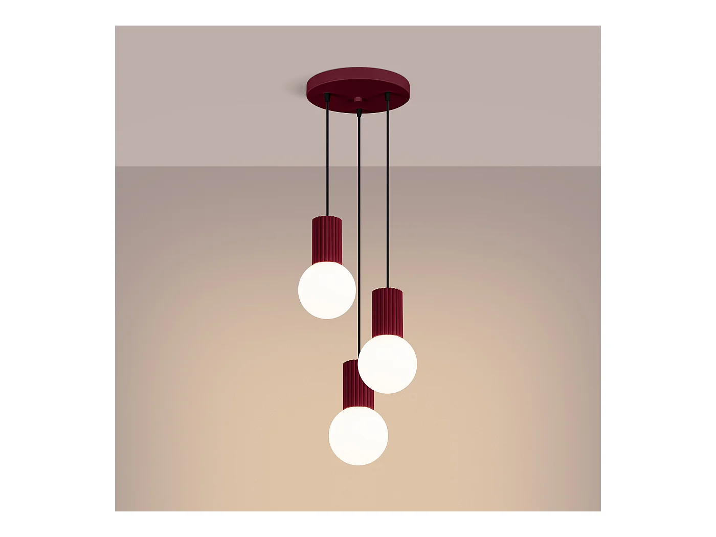 Lampe À Suspension Halo Moderne En Aluminium/Verre - 3 Sources Lumineuses - L.25 X H.125 Cm - Bourgogne
