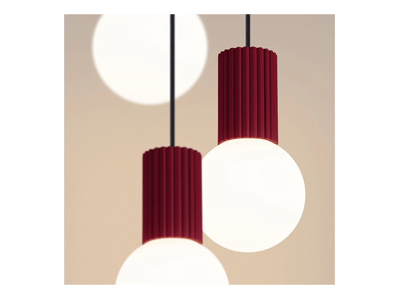 Lampe À Suspension Halo Moderne En Aluminium/Verre - 3 Sources Lumineuses - L.25 X H.125 Cm - Bourgogne