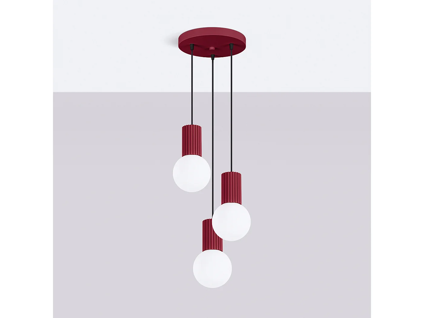 Lampe À Suspension Halo Moderne En Aluminium/Verre - 3 Sources Lumineuses - L.25 X H.125 Cm - Bourgogne