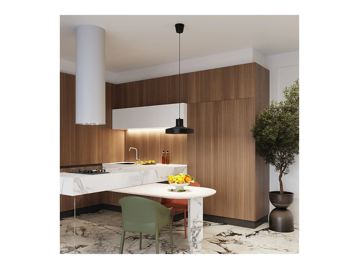 Lampe À Suspension Bilo Moderne En Acier - 1 Sources Lumineuses - L.35 X H.120 Cm - Noir