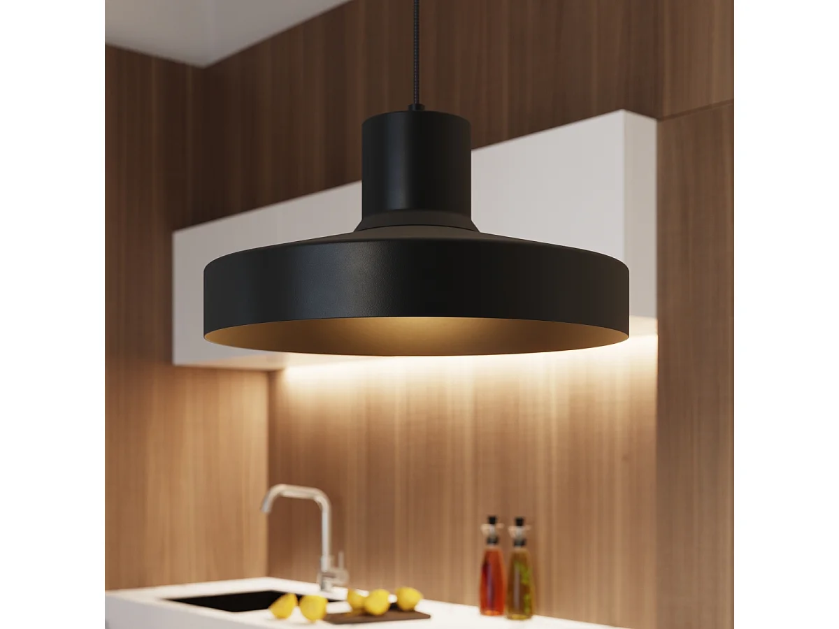 Lampe À Suspension Bilo Moderne En Acier - 1 Sources Lumineuses - L.35 X H.120 Cm - Noir