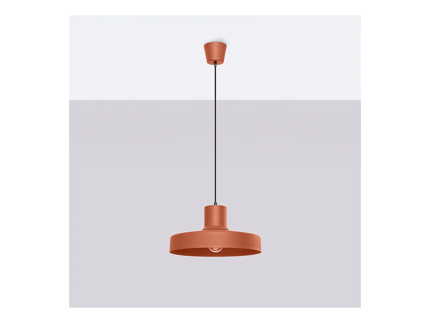 Lampe À Suspension Bilo Moderne En Acier - 1 Sources Lumineuses - L.35 X H.120 Cm - Ocre Rouge