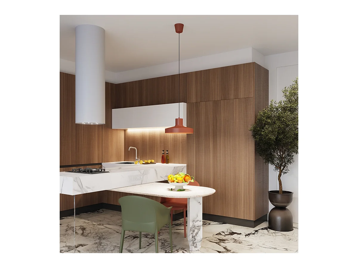 Lampe À Suspension Bilo Moderne En Acier - 1 Sources Lumineuses - L.35 X H.120 Cm - Ocre Rouge