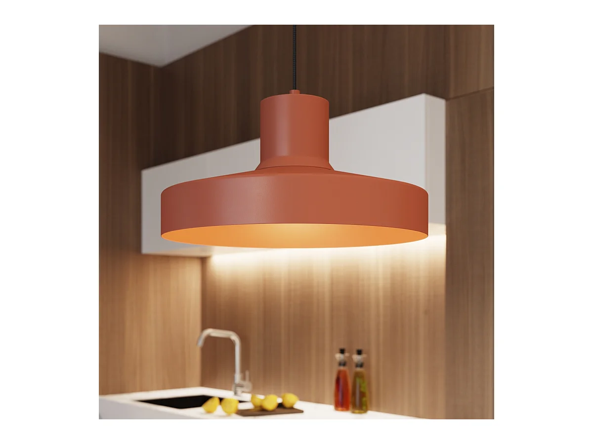 Lampe À Suspension Bilo Moderne En Acier - 1 Sources Lumineuses - L.35 X H.120 Cm - Ocre Rouge