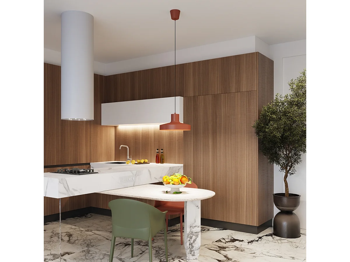 Lampe À Suspension Bilo Moderne En Acier - 1 Sources Lumineuses - L.35 X H.120 Cm - Ocre Rouge