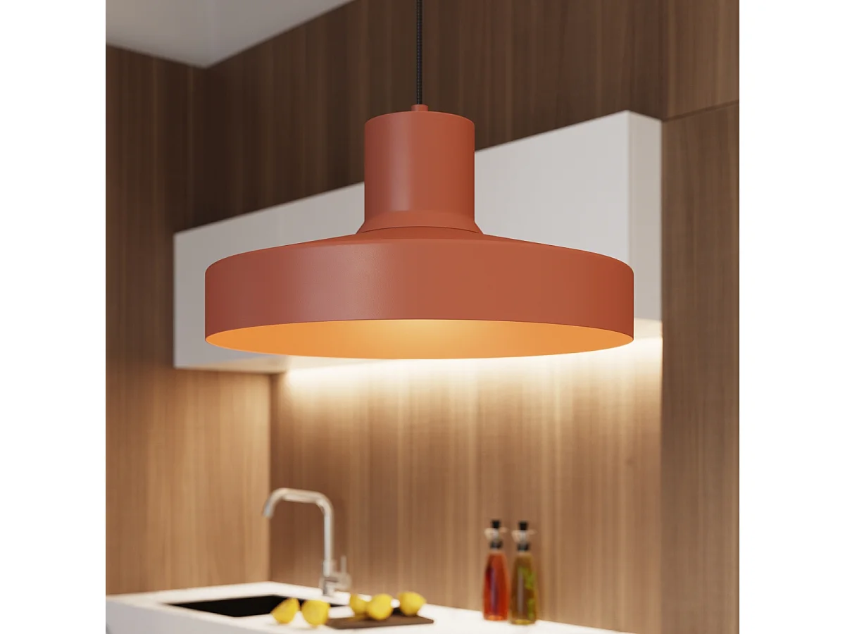 Lampe À Suspension Bilo Moderne En Acier - 1 Sources Lumineuses - L.35 X H.120 Cm - Ocre Rouge