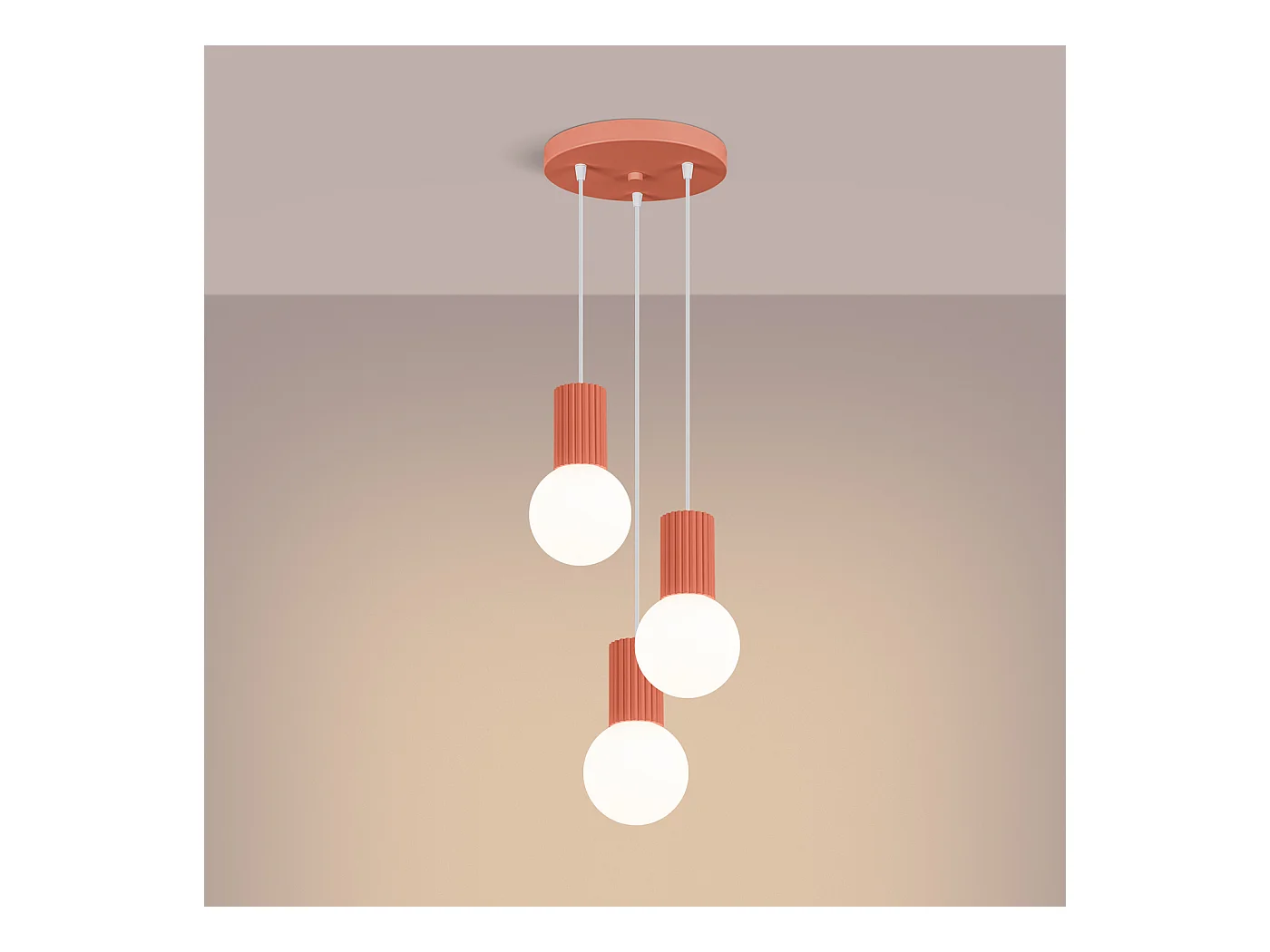 Lampe À Suspension Halo Moderne En Aluminium/Verre - 3 Sources Lumineuses - L.25 X H.125 Cm - Pêche