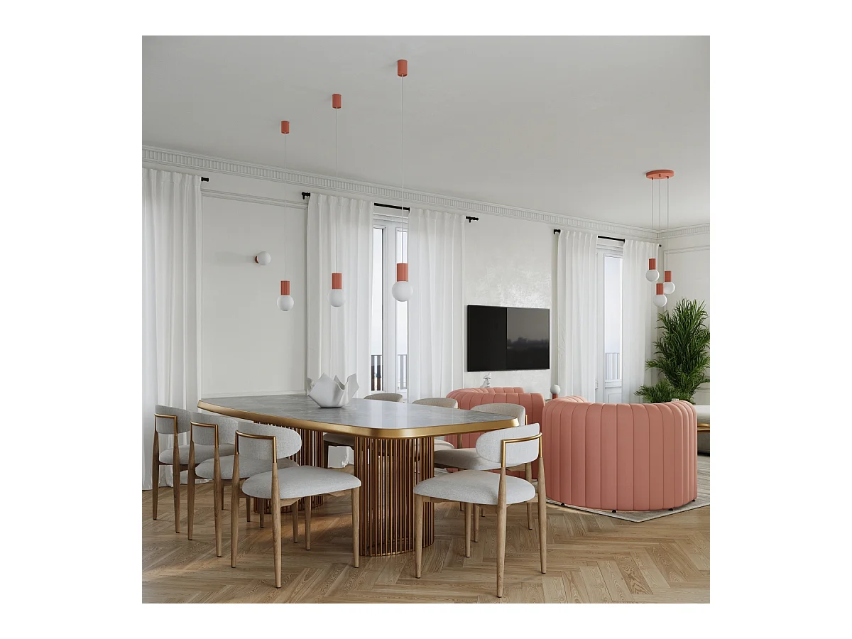 Lampe À Suspension Halo Moderne En Aluminium/Verre - 3 Sources Lumineuses - L.25 X H.125 Cm - Pêche