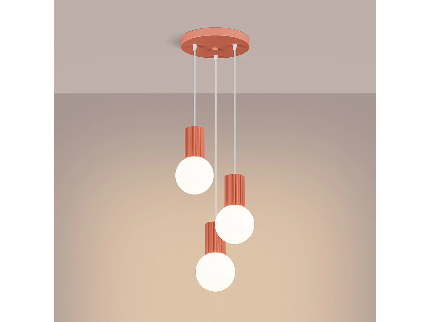 Lampe À Suspension Halo Moderne En Aluminium/Verre - 3 Sources Lumineuses - L.25 X H.125 Cm - Pêche