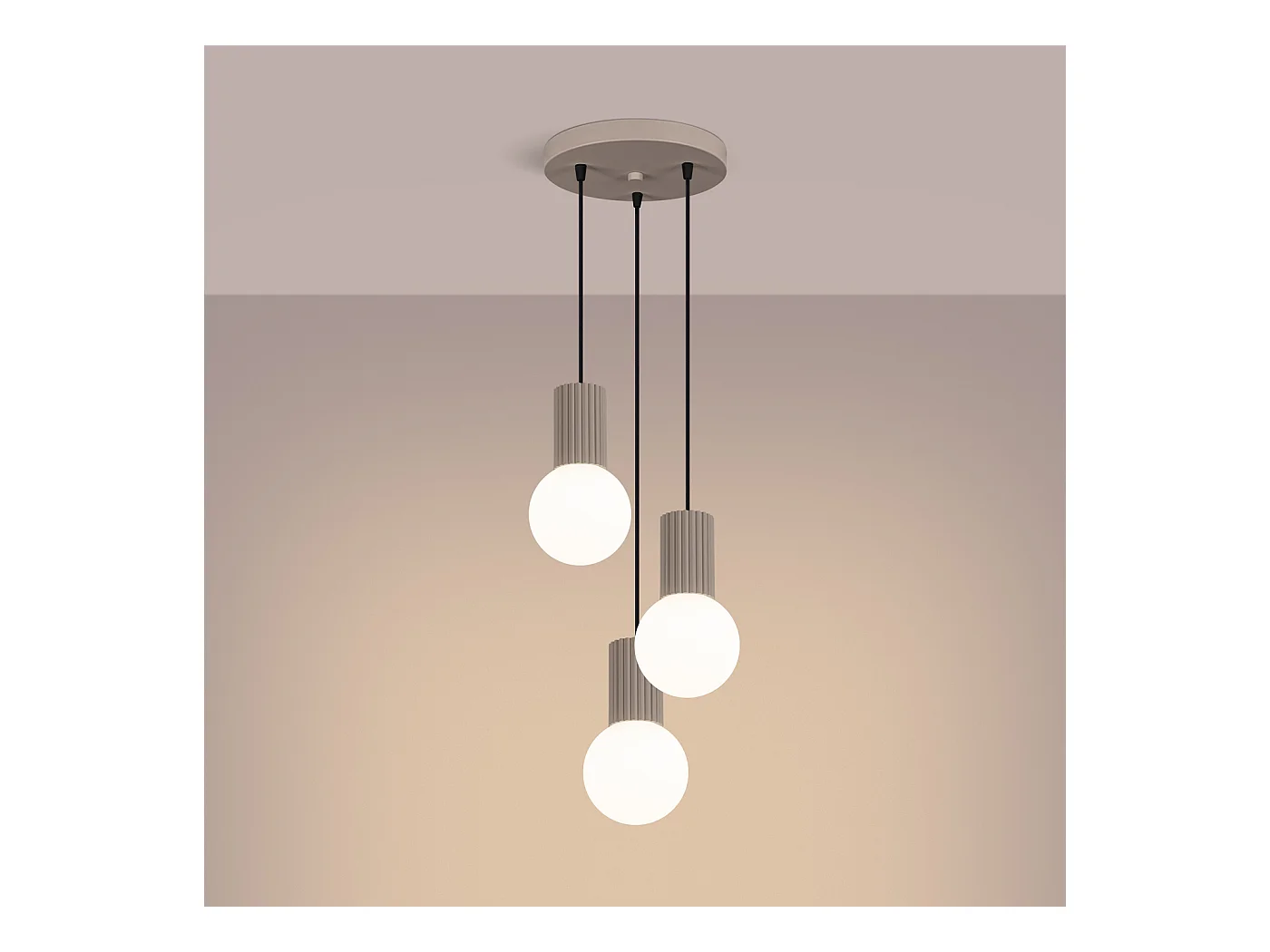 Lampe À Suspension Halo Moderne En Aluminium/Verre - 3 Sources Lumineuses - L.25 X H.125 Cm - Taupe
