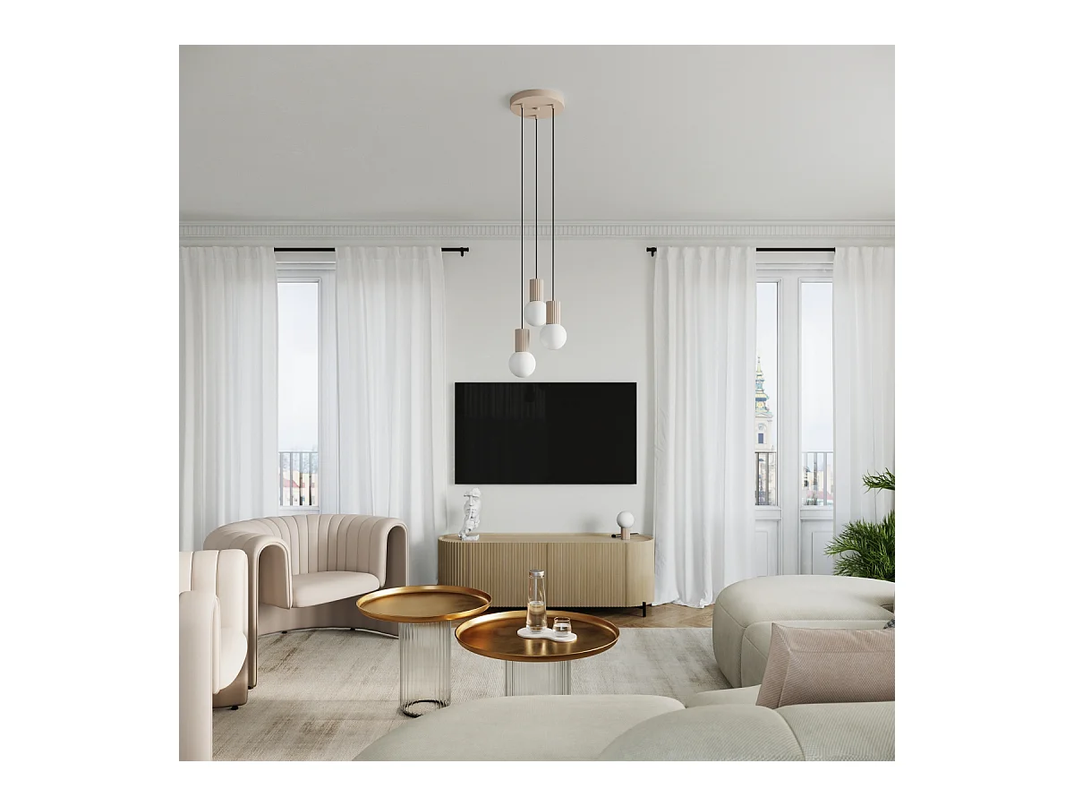 Pendelleuchte Halo Modern Aus  Aluminium/Glas - 3 Lichtquellen - L.25 X H. Cm - Taupe