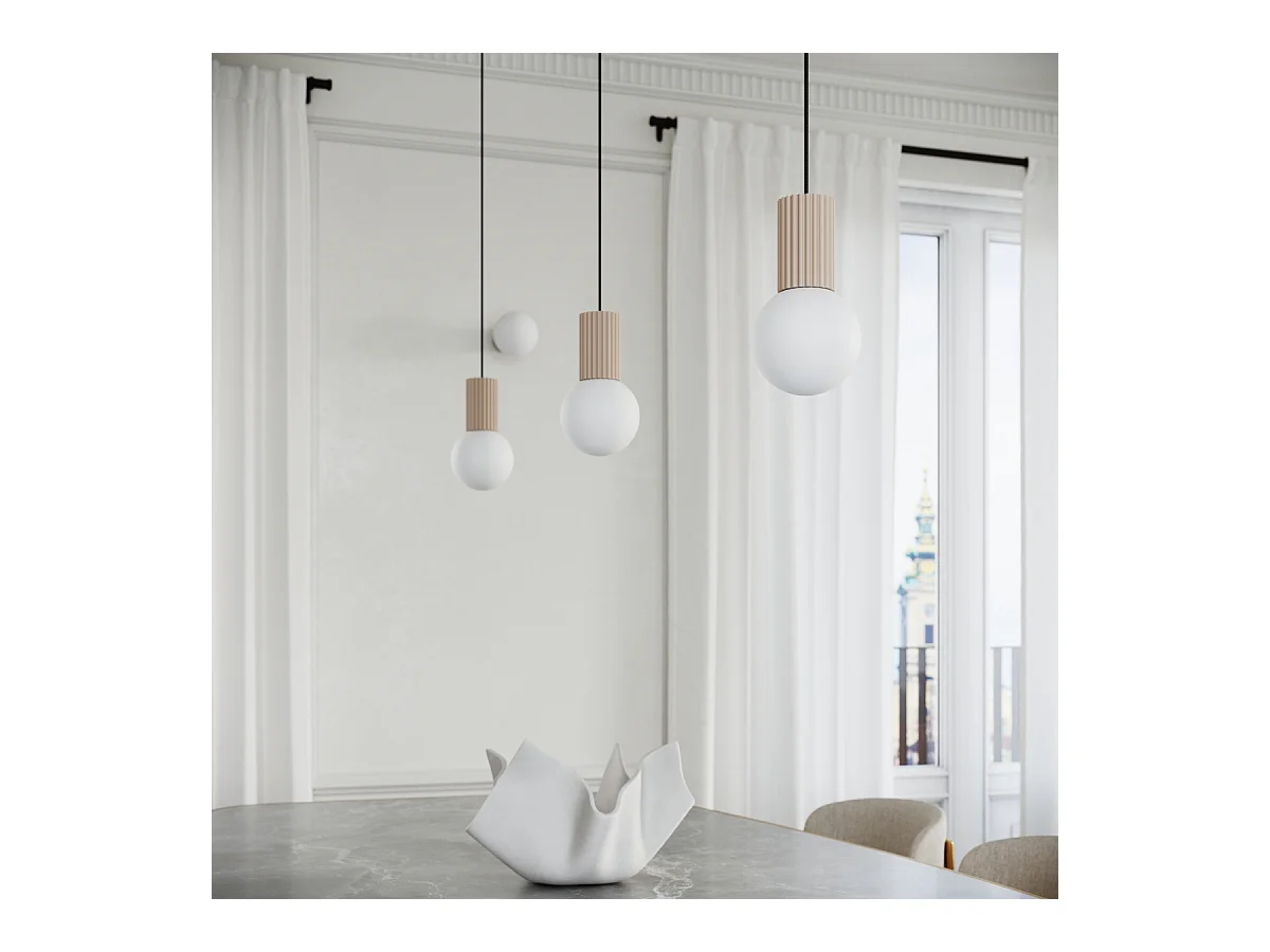 Pendelleuchte Halo Modern Aus  Aluminium/Glas - 3 Lichtquellen - L.25 X H. Cm - Taupe