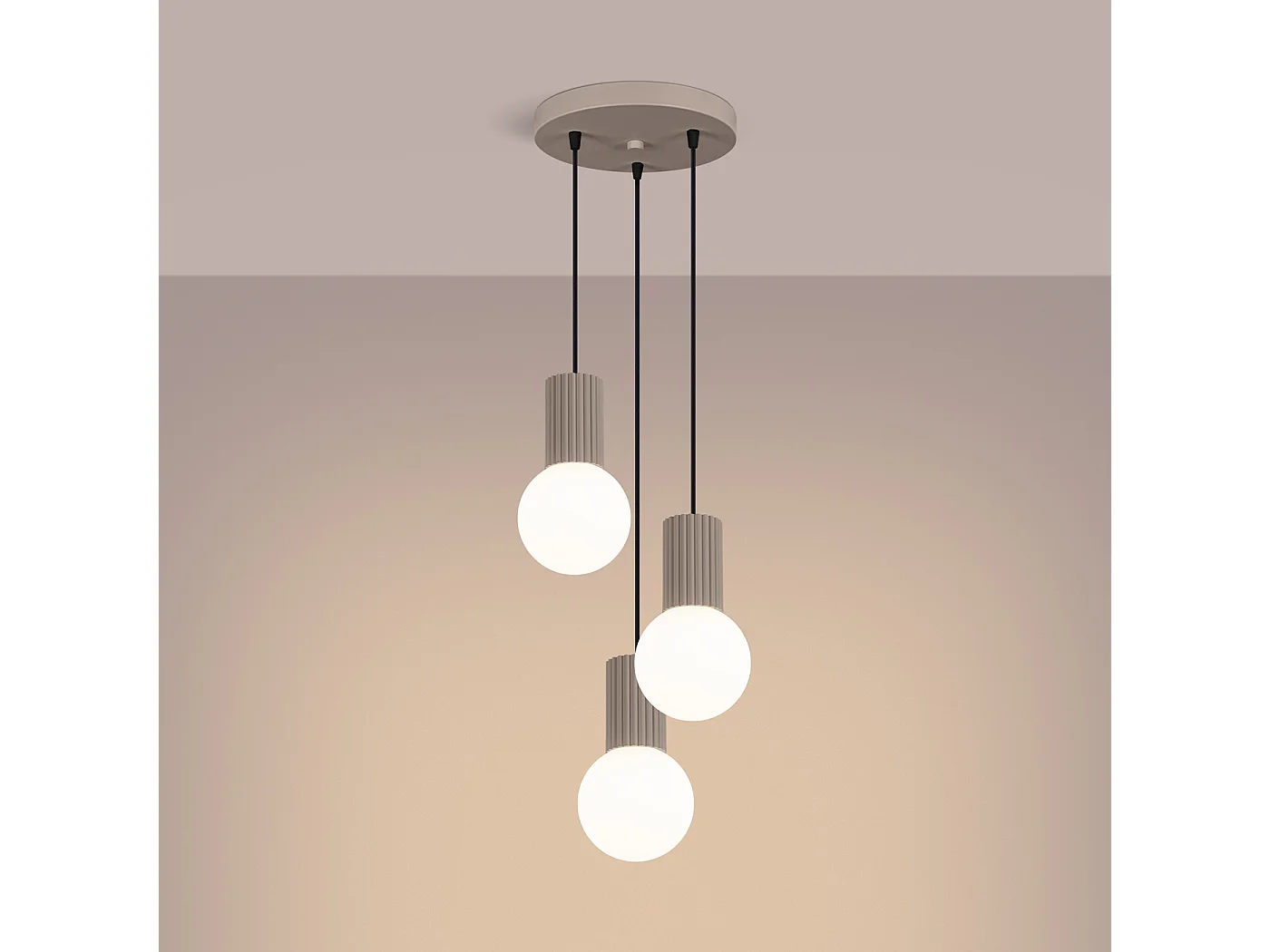 Lampe À Suspension Halo Moderne En Aluminium/Verre - 3 Sources Lumineuses - L.25 X H.125 Cm - Taupe