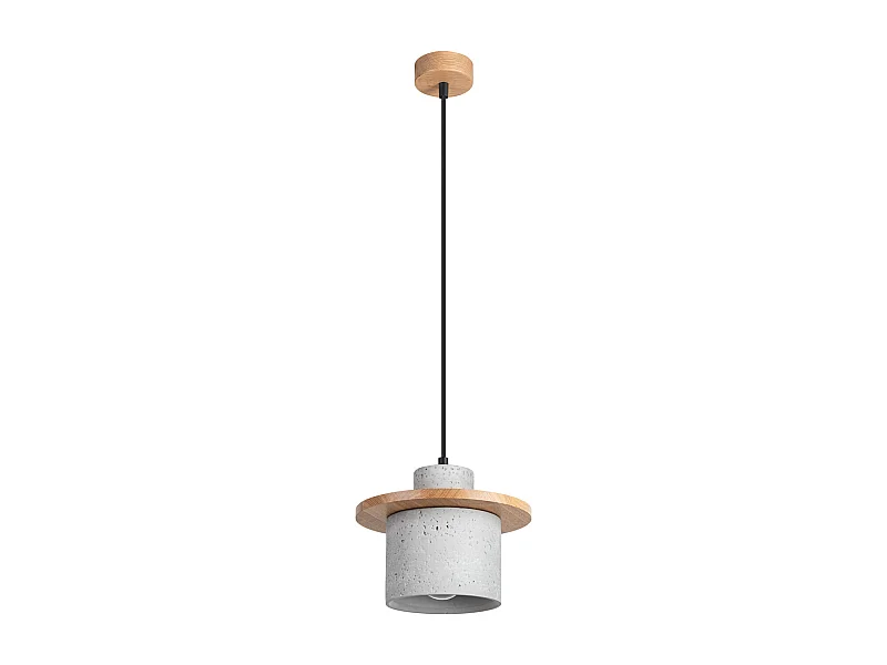 Lampe À Suspension Mab Moderne En Béton/Bois - 1 Sources Lumineuses - L.22 X H.125 Cm - Gris/Bois Naturel