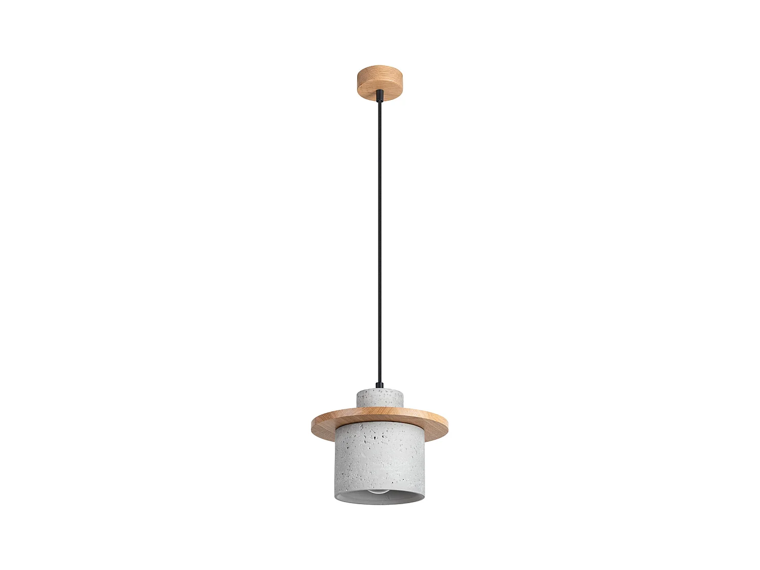 Lampe À Suspension Mab Moderne En Béton/Bois - 1 Sources Lumineuses - L.22 X H.125 Cm - Gris/Bois Naturel
