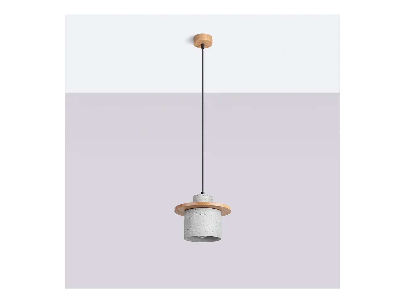 Lampe À Suspension Mab Moderne En Béton/Bois - 1 Sources Lumineuses - L.22 X H.125 Cm - Gris/Bois Naturel