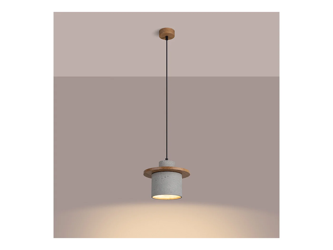 Lampe À Suspension Mab Moderne En Béton/Bois - 1 Sources Lumineuses - L.22 X H.125 Cm - Gris/Bois Naturel