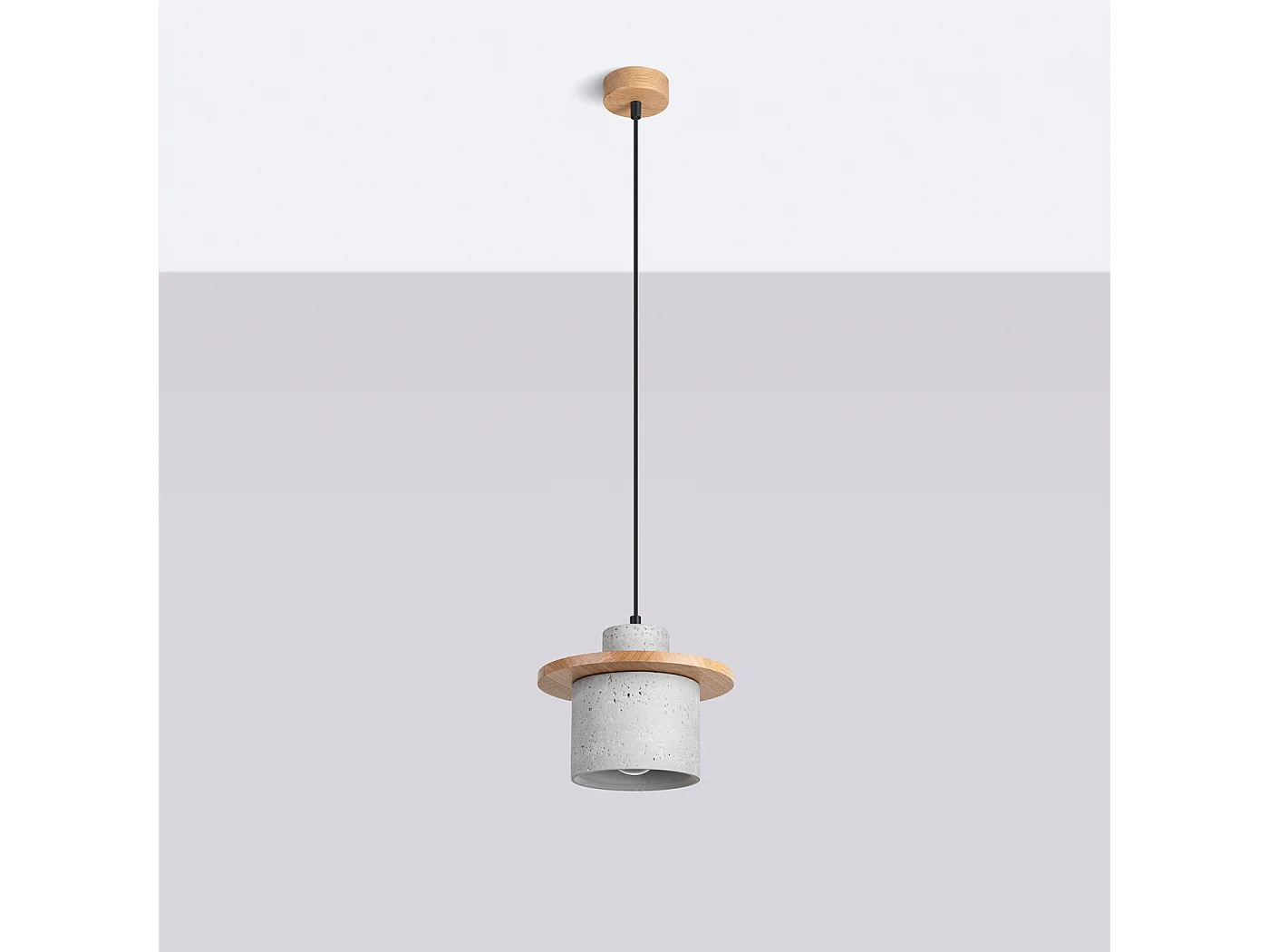 Lampe À Suspension Mab Moderne En Béton/Bois - 1 Sources Lumineuses - L.22 X H.125 Cm - Gris/Bois Naturel