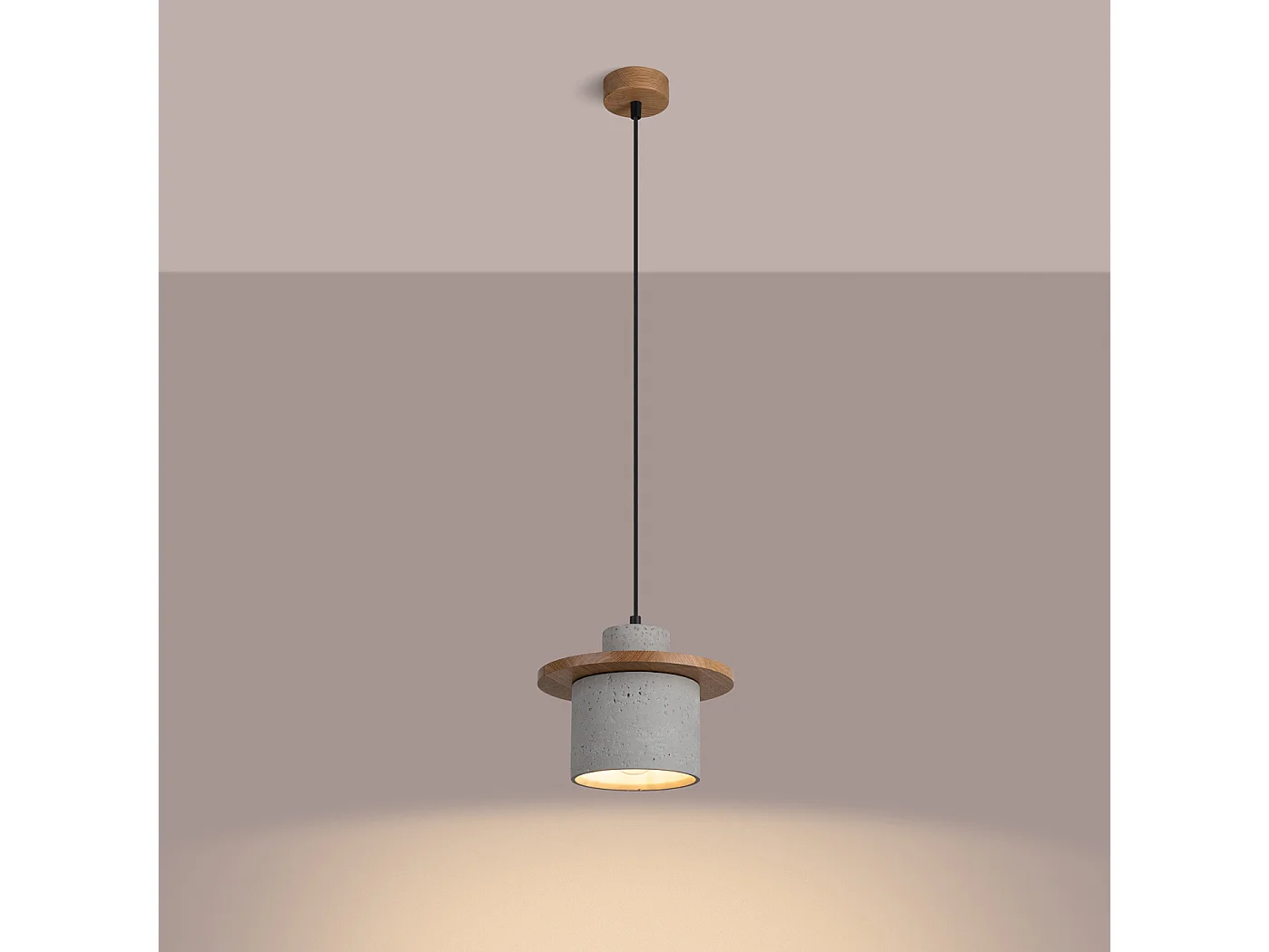 Lampe À Suspension Mab Moderne En Béton/Bois - 1 Sources Lumineuses - L.22 X H.125 Cm - Gris/Bois Naturel